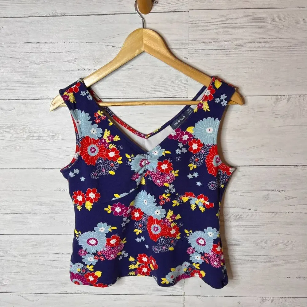 ModCloth Tank Top Womens Size XL Summer Found Stretch Floral Preppy Cotton Blend - Picture 3 of 15